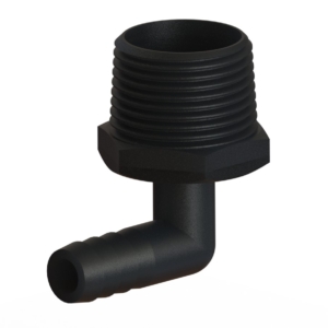 ELBOW, 3/4" NPT x 3/8" BARBED BLACK PLASTIC