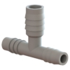 TEE, 3/8" x 1/2" x 3/8" BARBED WHITE PLASTIC