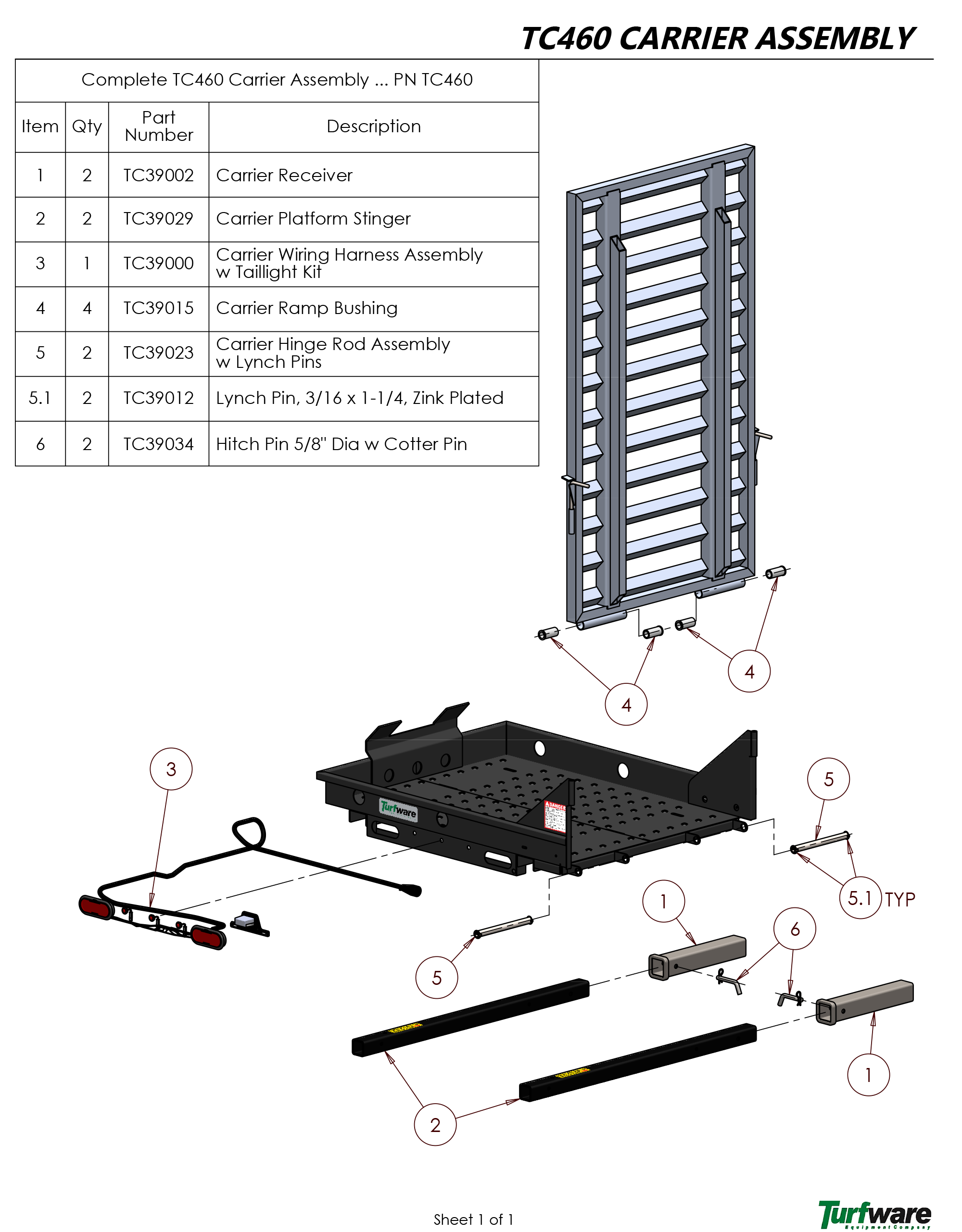 Turfware Parts TC460 Carrier Parts List - TurfWare 460 Ride-On Spreader